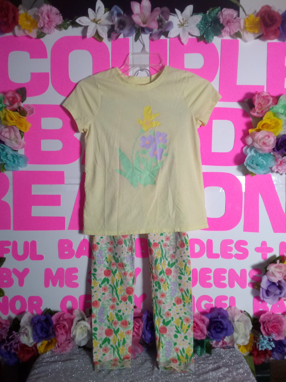 Girls Yellow Floral Set - Short Sleeve Top & Floral Pants